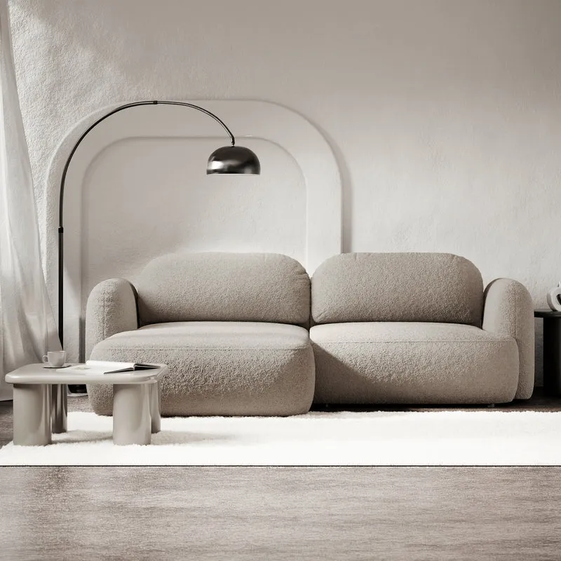Ecksofa mit Schlafunktion Tvoya, L-förmig, linksseitig, grau-beiges Bouclé