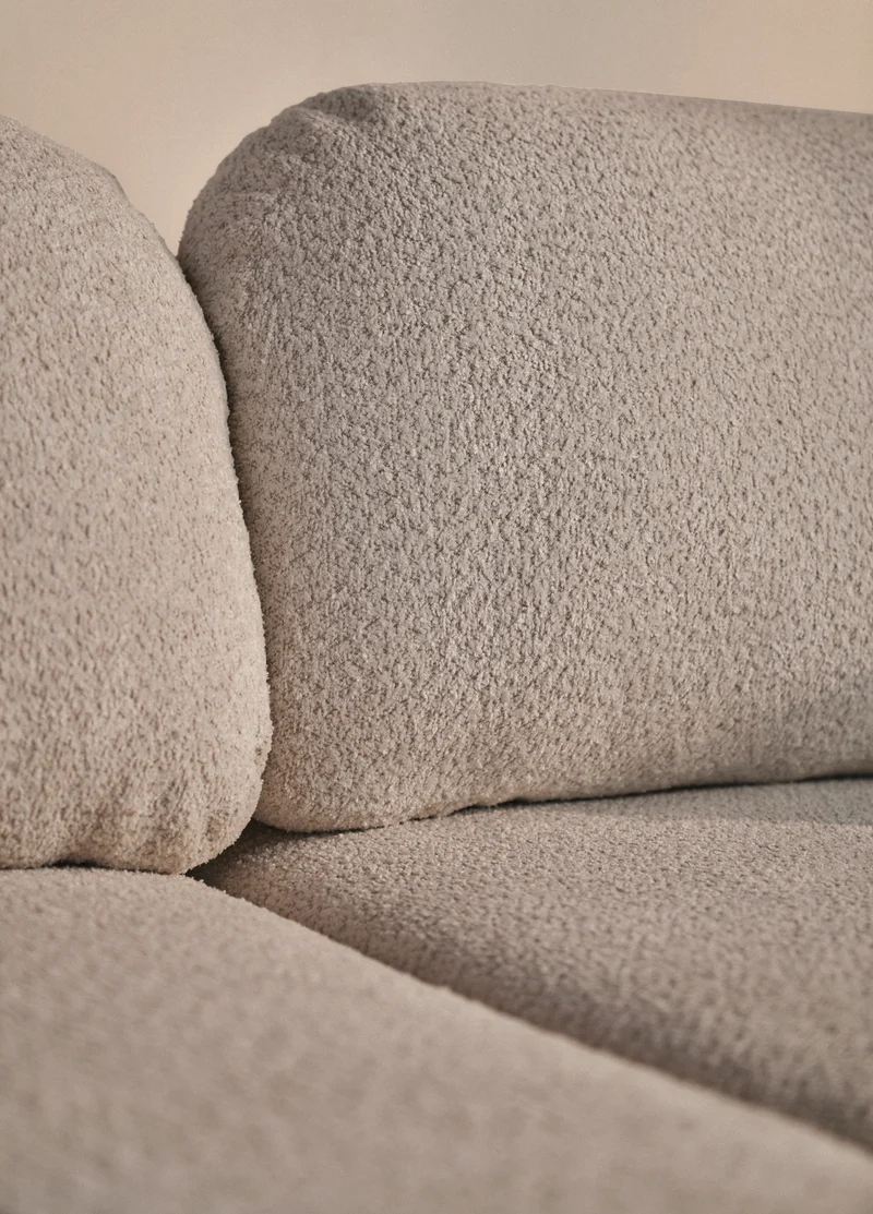 Ecksofa mit Schlafunktion Tvoya, L-förmig, linksseitig, grau-beiges Bouclé