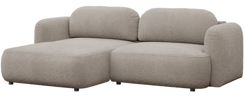 Ecksofa mit Schlafunktion Tvoya, L-förmig, linksseitig, grau-beiges Bouclé