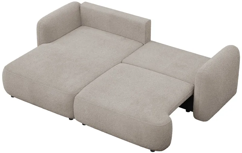 Ecksofa mit Schlafunktion Tvoya, L-förmig, linksseitig, grau-beiges Bouclé