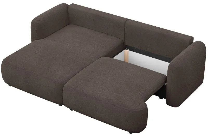 Ecksofa mit Schlaffunktion Tvoya, L-förmig, linksseitig, braunes Bouclé