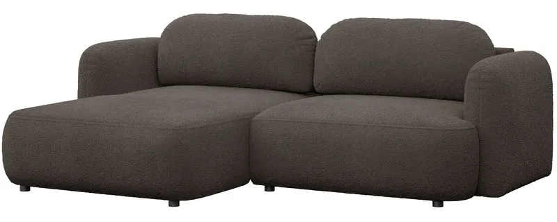 Ecksofa mit Schlaffunktion Tvoya, L-förmig, linksseitig, braunes Bouclé