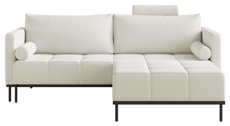 Dreisitziges ausklappbares Sofa Skilia mit Hocker, hellgraubeige, hydrophober Chenillestoff