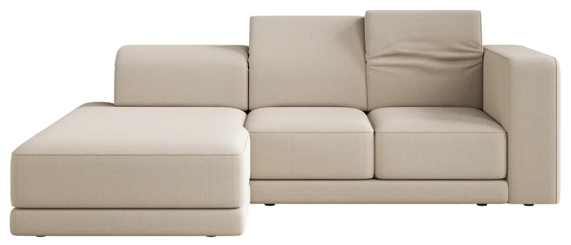 Ecksofa Novals L-förmig links mit verstellbaren Kopfstützen, beiger Chenillestoff