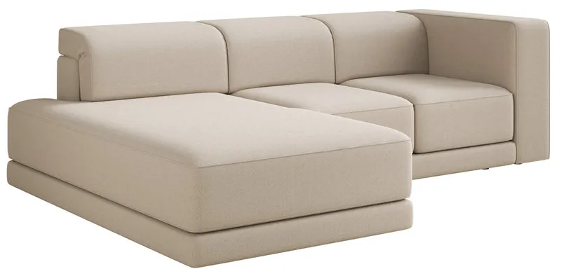 Ecksofa Novals L-förmig links mit verstellbaren Kopfstützen, beiger Chenillestoff