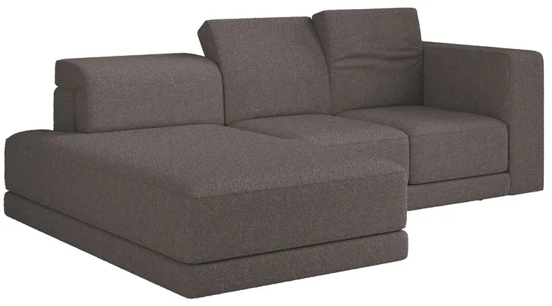 Ecksofa Novals L-förmig links mit verstellbaren Kopfstützen, braunes Bouclé