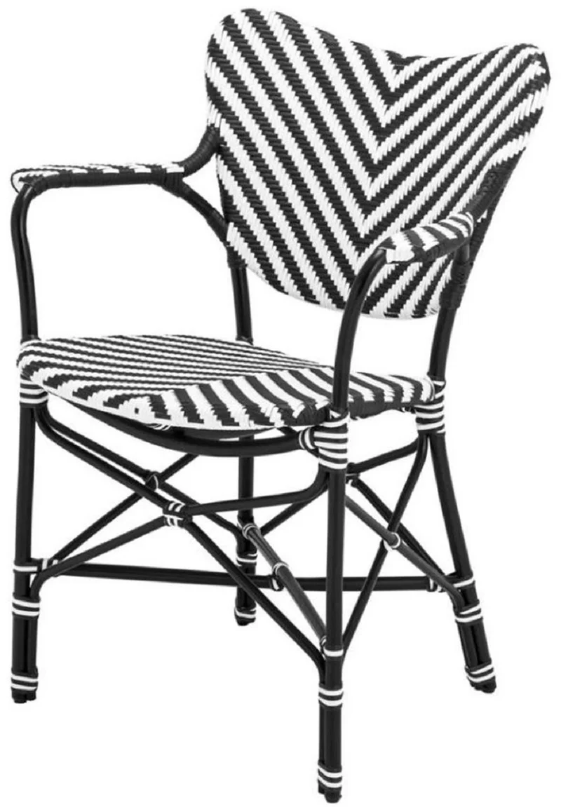Casa Padrino Luxus Esszimmer Stuhl 8er Set mit Armlehnen Weiß / Schwarz 63 x 54 x H. 87 cm - Luxus Rattan Garten Stühle - Esszimmer Möbel - Garten Möbel - Rattan Möbel - Luxus Möbel