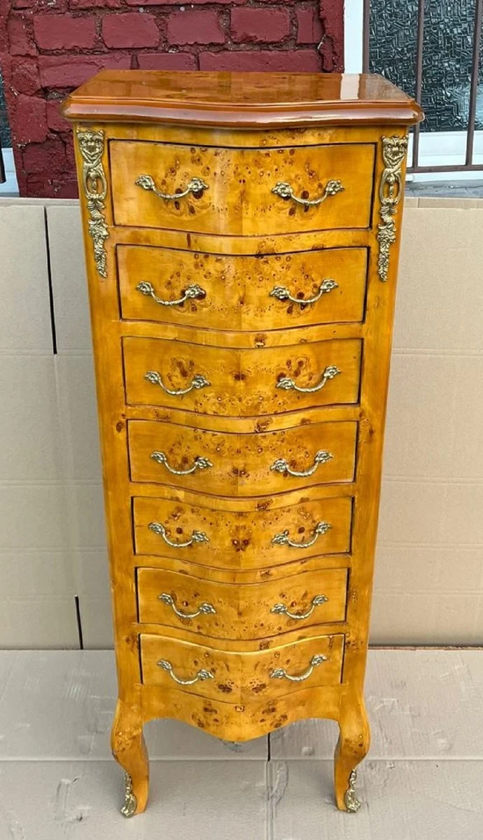 Casa Padrino Barock Kommode Vogelaugen Ahorn - Handgefertigter Barockstil Massivholz Schrank im mit 7 Schubladen - Wohnzimmer Möbel im Barockstil - Barock Möbel - Barock Einrichtung