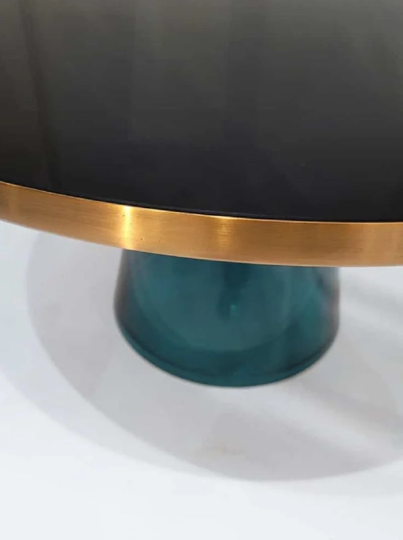 Casa Padrino Luxus Couchtisch Schwarz / Gold / Blau Ø 75 x H. 37 cm - Runder Glas Wohnzimmertisch - Wohnzimmer Möbel - Luxus Möbel