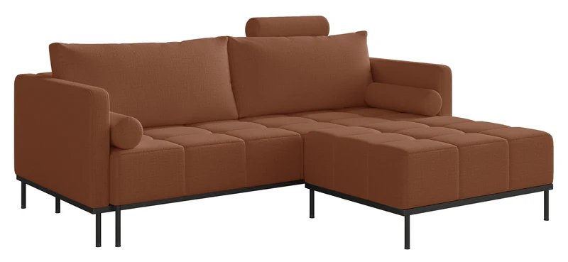 Dreisitziges ausklappbares Sofa Skilia mit kupferfarbenem, wasserabweisendem Chenille-Hocker