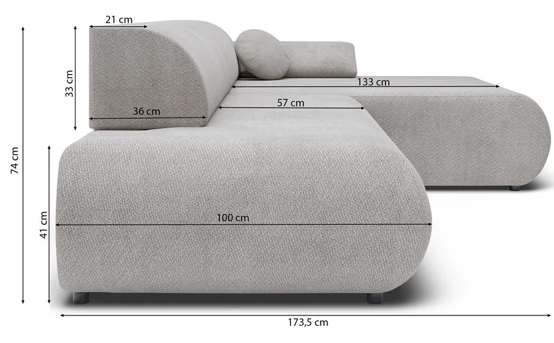 Ecksofa mit Schlafunktion Armone, L-förmig, rechtsseitig, grafitfarben, Chenille