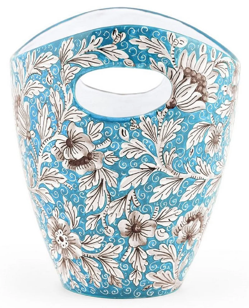 Casa Padrino Luxus Keramik Eiseimer Hellblau / Mehrfarbig Ø 27 x H. 25 cm - Handgefertigter & handbemalter Eiskübel - Weinkühler - Sektkühler - Champagnerkühler - Luxus Qualität - Made in Italy