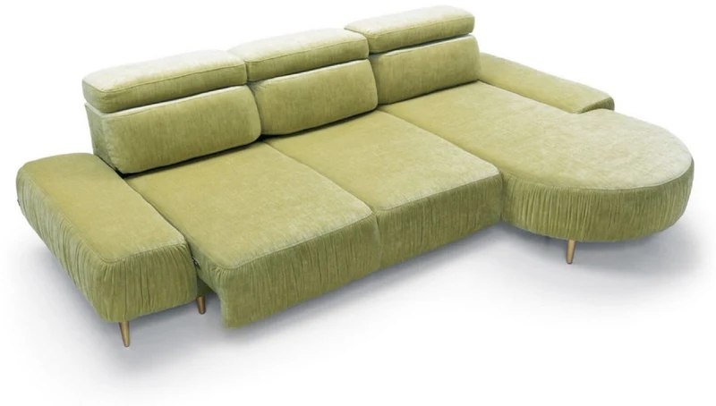 Casa Padrino Luxus Ecksofa Grün / Messing 294 x 105-182 x H. 83-97 cm - Wohnzimmer Sofa mit 3 verstellbaren Kopfstützen und elektrisch verstellbarer Sitzfläche - Luxus Wohnzimmer Möbel