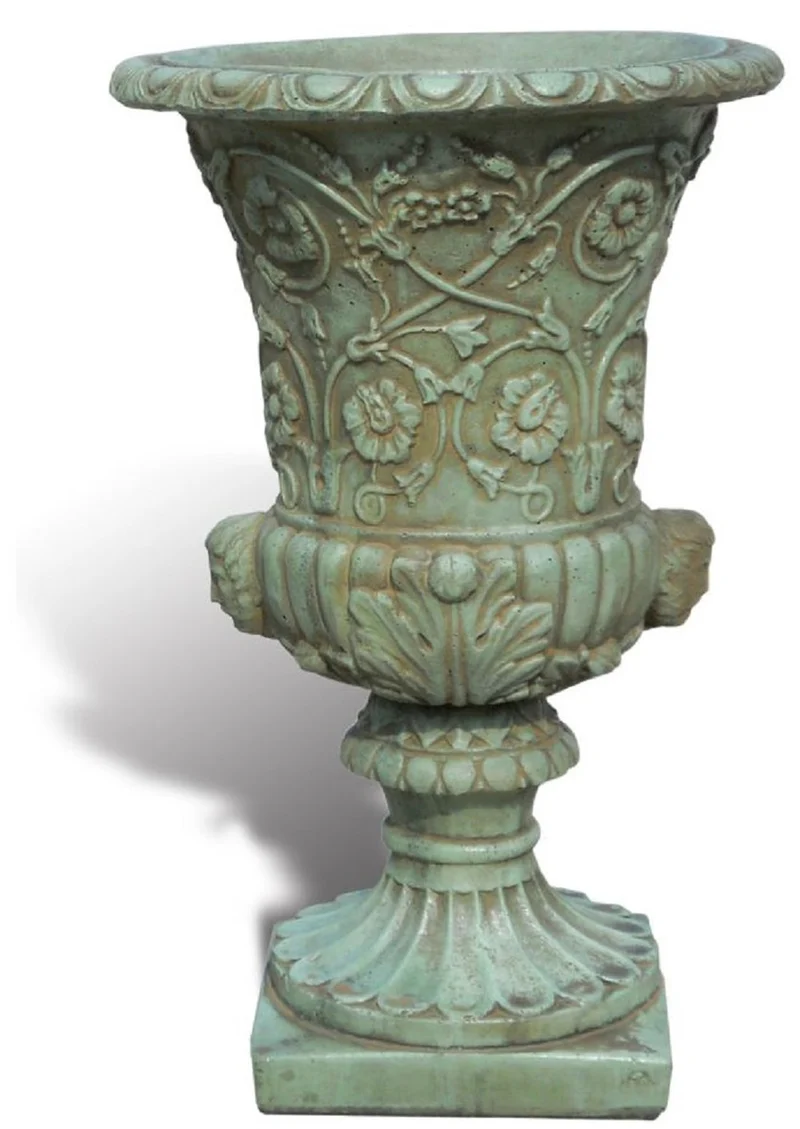 Casa Padrino Luxus Barock Blumentopf Antik Grün Ø 49 x H. 78 cm - Handgefertigter Barockstil Pflanzentopf aus hochwertigem Carrara Marmorkies - Barock Garten Deko - Luxus Qualität - Made in Italy