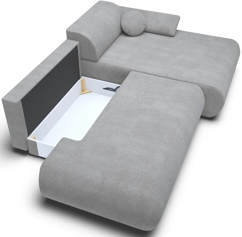 Ecksofa mit Schlaffunktion Armone, L-förmig, rechtsseitig, grauer Chenille-Stoff