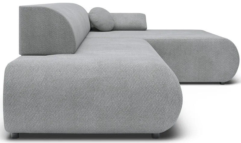 Ecksofa mit Schlaffunktion Armone, L-förmig, rechtsseitig, grauer Chenille-Stoff
