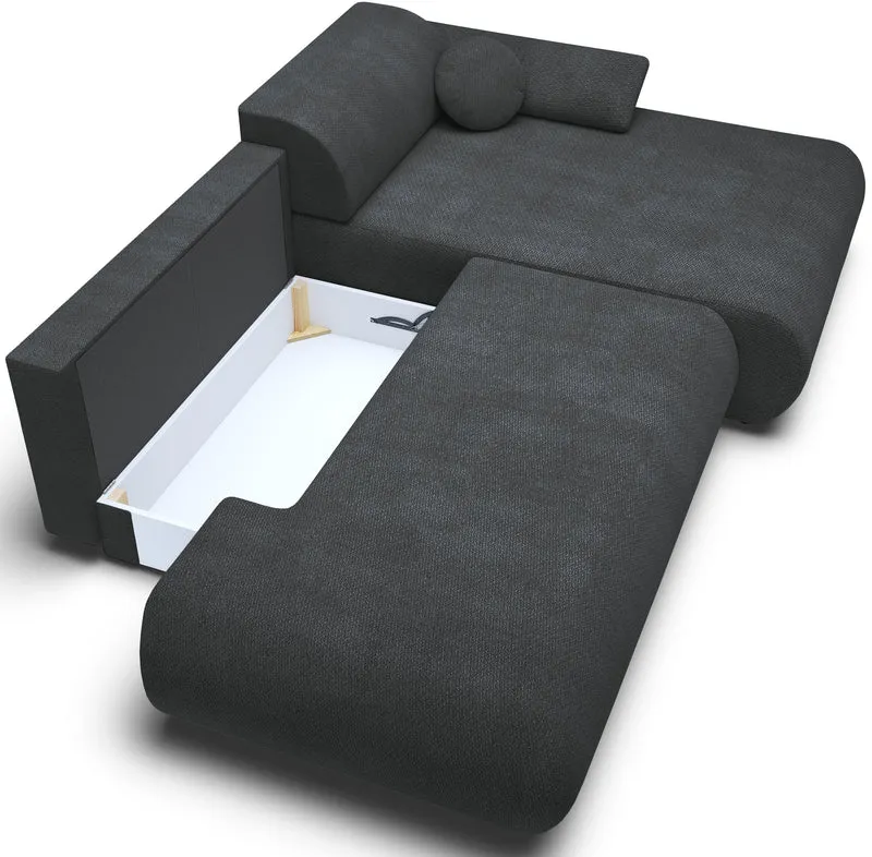 Ecksofa mit Schlafunktion Armone, L-förmig, rechtsseitig, grafitfarben, Chenille