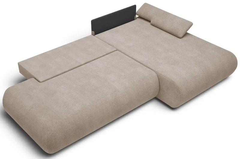 Ecksofa mit Schlaffunktion Armone, L-förmig, rechtsseitig, beige Chenille