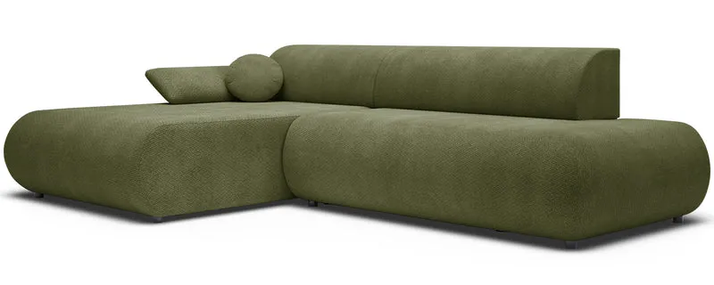 Ecksofa mit Schlaffunktion Armone, L-förmig, linksseitig, olivgrüner Chenillestoff