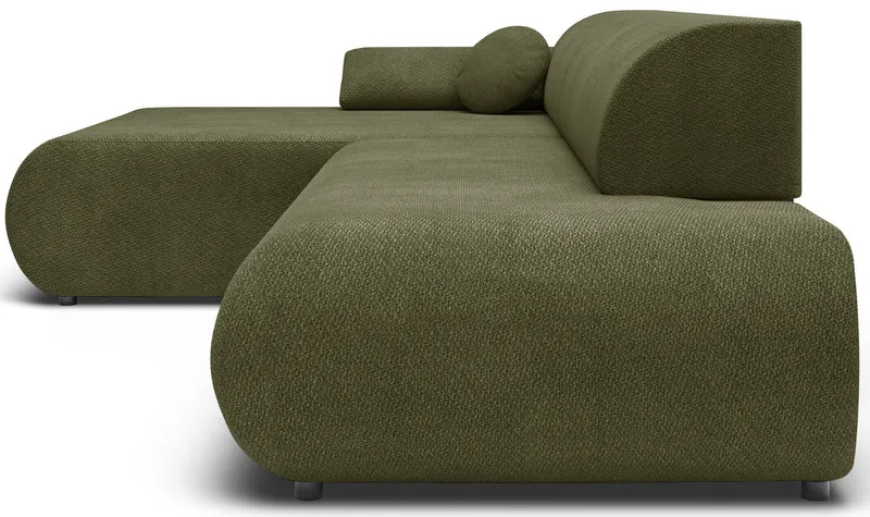 Ecksofa mit Schlaffunktion Armone, L-förmig, linksseitig, olivgrüner Chenillestoff