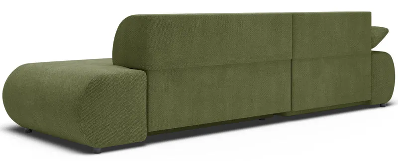 Ecksofa mit Schlaffunktion Armone, L-förmig, linksseitig, olivgrüner Chenillestoff