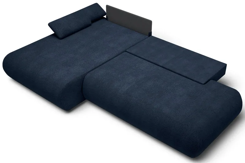 Ecksofa mit Schlafunktion Armone, L-förmig, linksseitig, marineblauer Chenille-Bezug