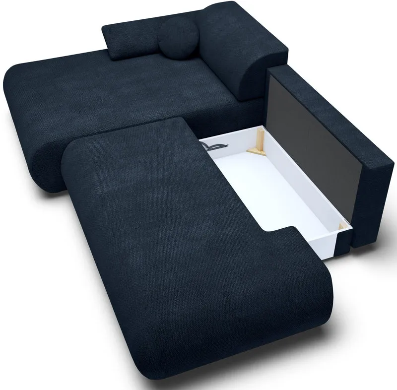 Ecksofa mit Schlafunktion Armone, L-förmig, linksseitig, marineblauer Chenille-Bezug