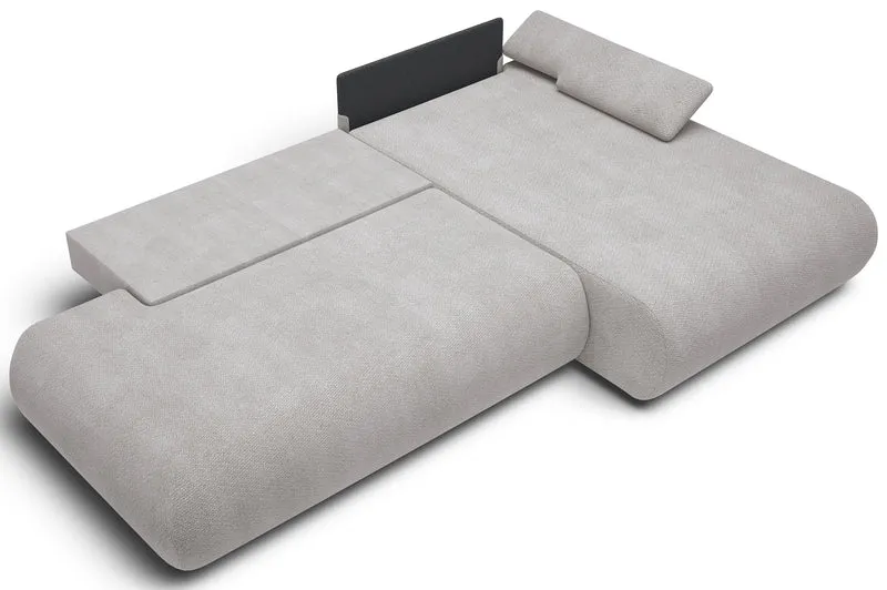 Ecksofa mit Schlaffunktion Armone, L-förmig, rechtsseitig, hellgrauer Chenille-Stoff