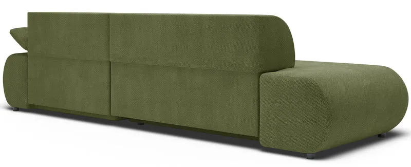 Ecksofa mit Schlaffunktion Armone, L-förmig, rechtsseitig, olivgrüner Chenille-Stoff