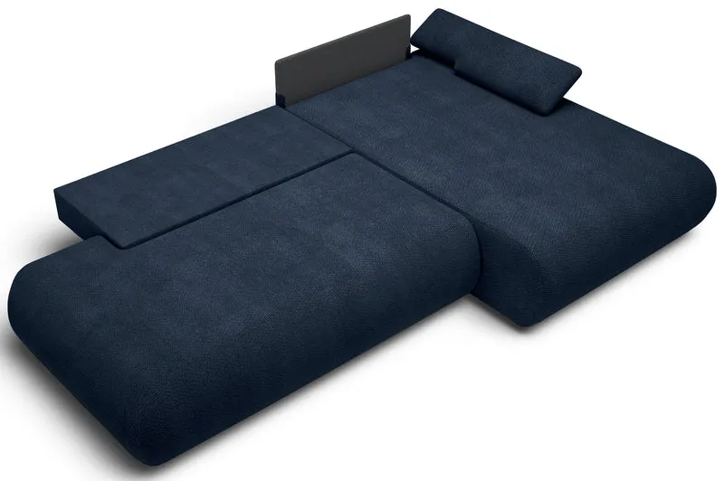 Ecksofa mit Schlafunktion Armone, L-förmig, rechtsseitig, marineblauer Chenille-Stoff