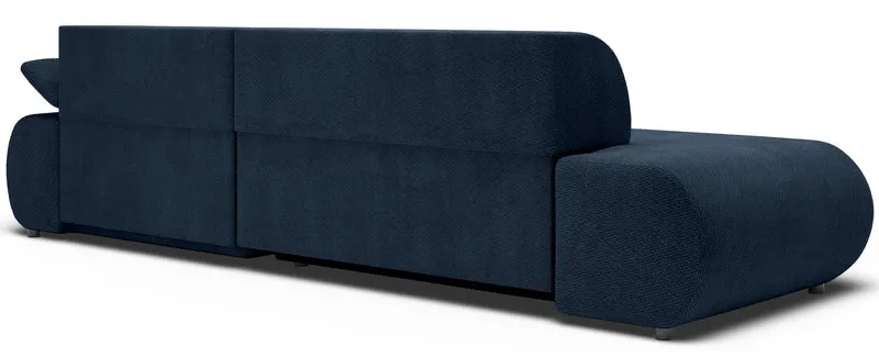 Ecksofa mit Schlafunktion Armone, L-förmig, rechtsseitig, marineblauer Chenille-Stoff