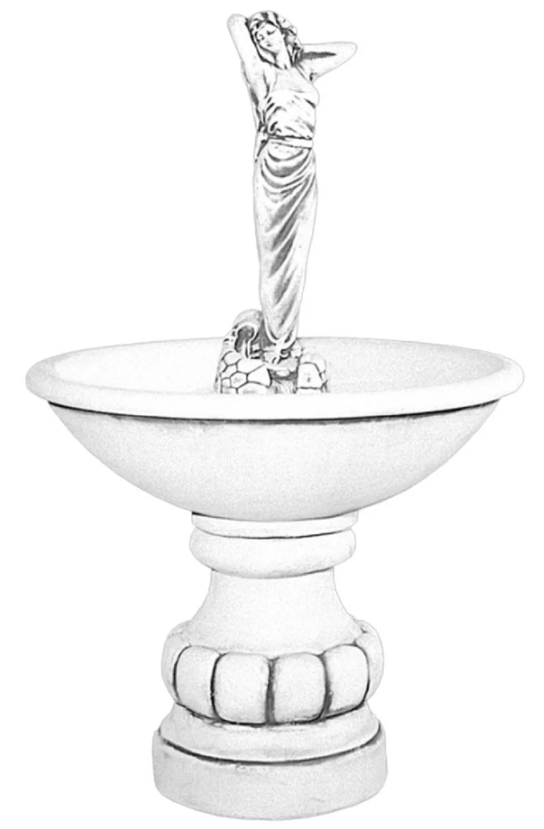 Casa Padrino Barock Springbrunnen Dame Grau Ø 90 x H. 140 cm - Runder Gartenbrunnen im Barockstil - Runder Gartendeko Stein Brunnen - Barock Garten Deko Accessoires