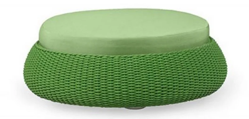 Casa Padrino Luxus Sitzhocker Grün Ø 107 x H. 32 cm - Handgewebter Wetterbeständiger Rundhocker - Garten & Terrassen Hocker - Hotel Möbel - Luxus Qualität