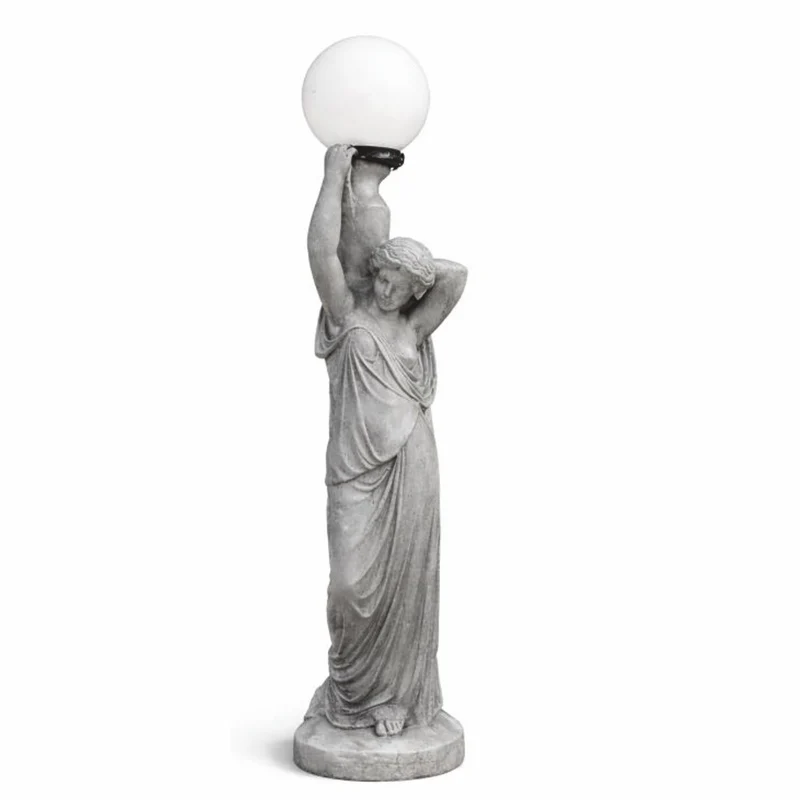 Casa Padrino Jugendstil Gartenleuchte Skulptur Frau Grau / Weiß H. 120 cm