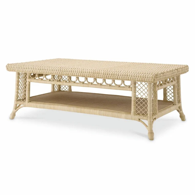 Casa Padrino Luxus Rattan Couchtisch Naturfarben 140 cm - Rattan Wohnzimmer Möbel