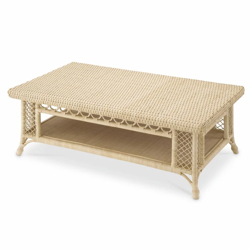 Casa Padrino Luxus Rattan Couchtisch Naturfarben 140 cm - Rattan Wohnzimmer Möbel