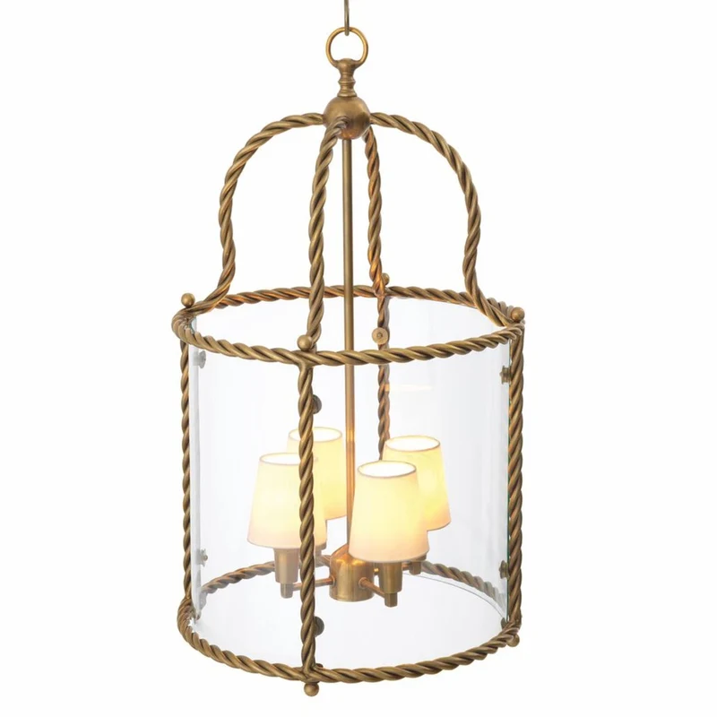 Casa Padrino Luxus Hängeleuchte Vintage Messing / Weiß H. 72,5 cm - Luxus Qualität
