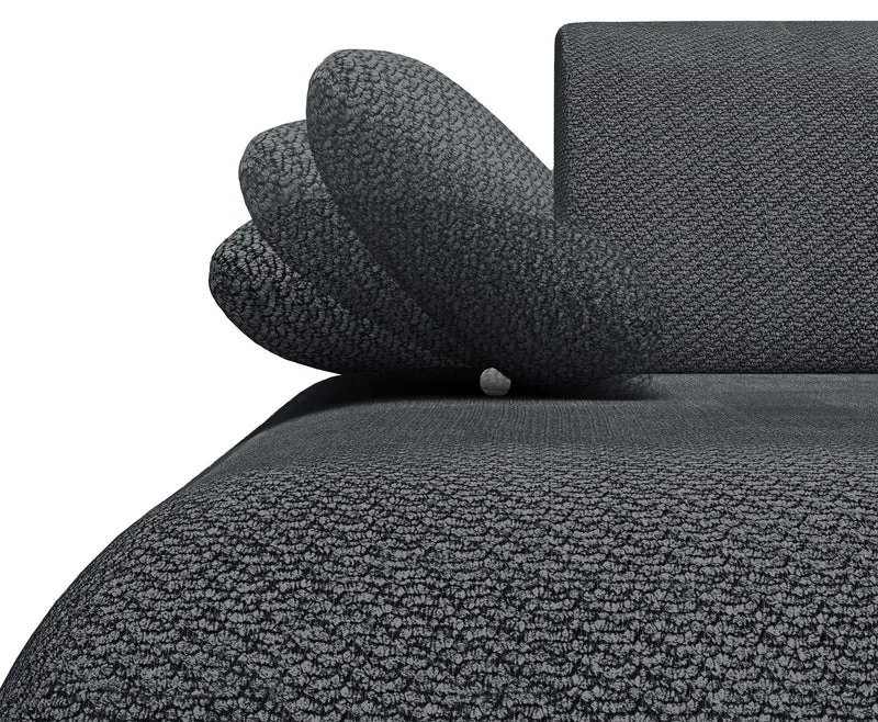 Ecksofa mit Schlaffunktion Armone, L-förmig, linksseitig, grafitfarbener Chenille-Stoff