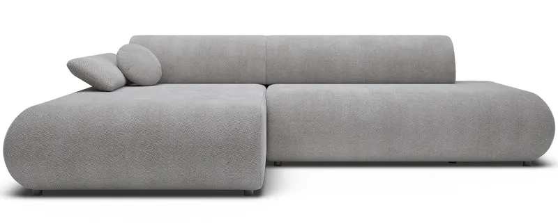 Ecksofa mit Schlaffunktion Armone, L-förmig, linksseitig, grauer Chenille-Stoff