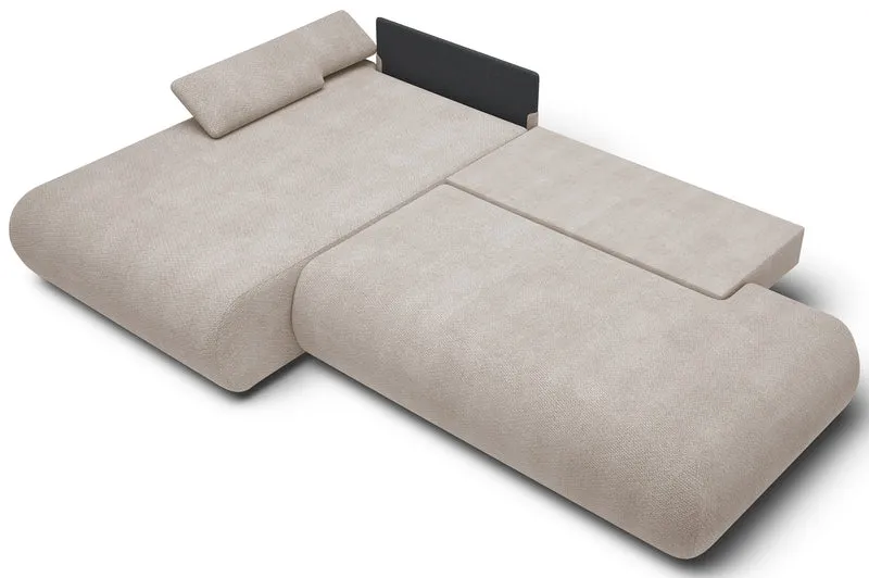 Ecksofa mit Schlaffunktion Armone, L-förmig, linksseitig, hellbeige Chenille