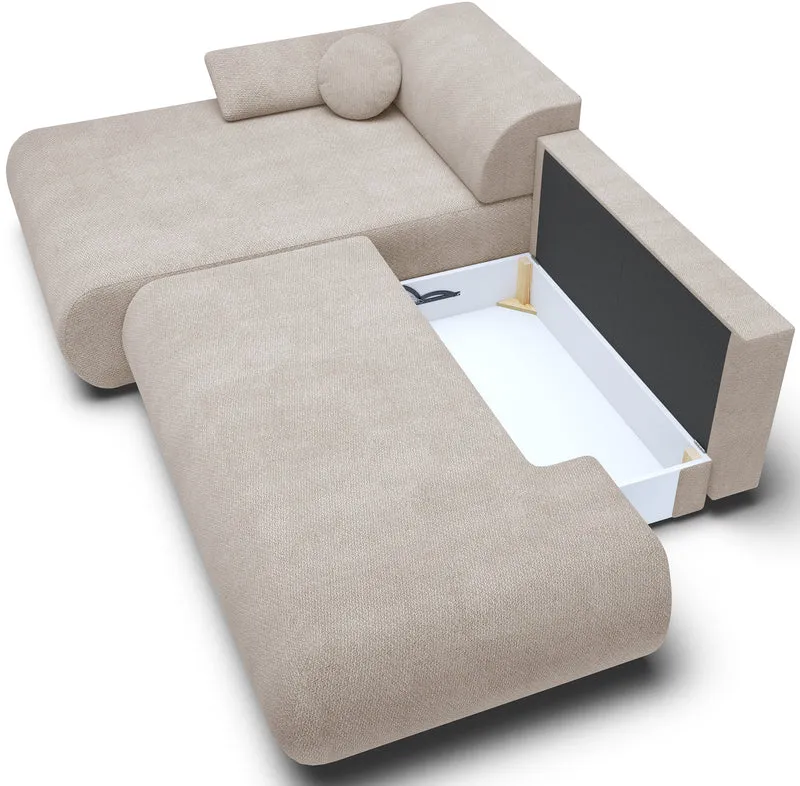 Ecksofa mit Schlaffunktion Armone, L-förmig, linksseitig, hellbeige Chenille