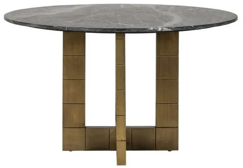 Casa Padrino Luxus Esstisch Schwarz / Gold Ø 130 x H. 76 cm - Runder Küchentisch mit Marmorplatte - Esszimmer Möbel - Luxus Möbel