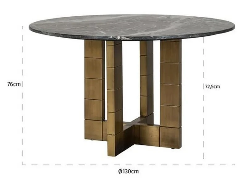 Casa Padrino Luxus Esstisch Schwarz / Gold Ø 130 x H. 76 cm - Runder Küchentisch mit Marmorplatte - Esszimmer Möbel - Luxus Möbel