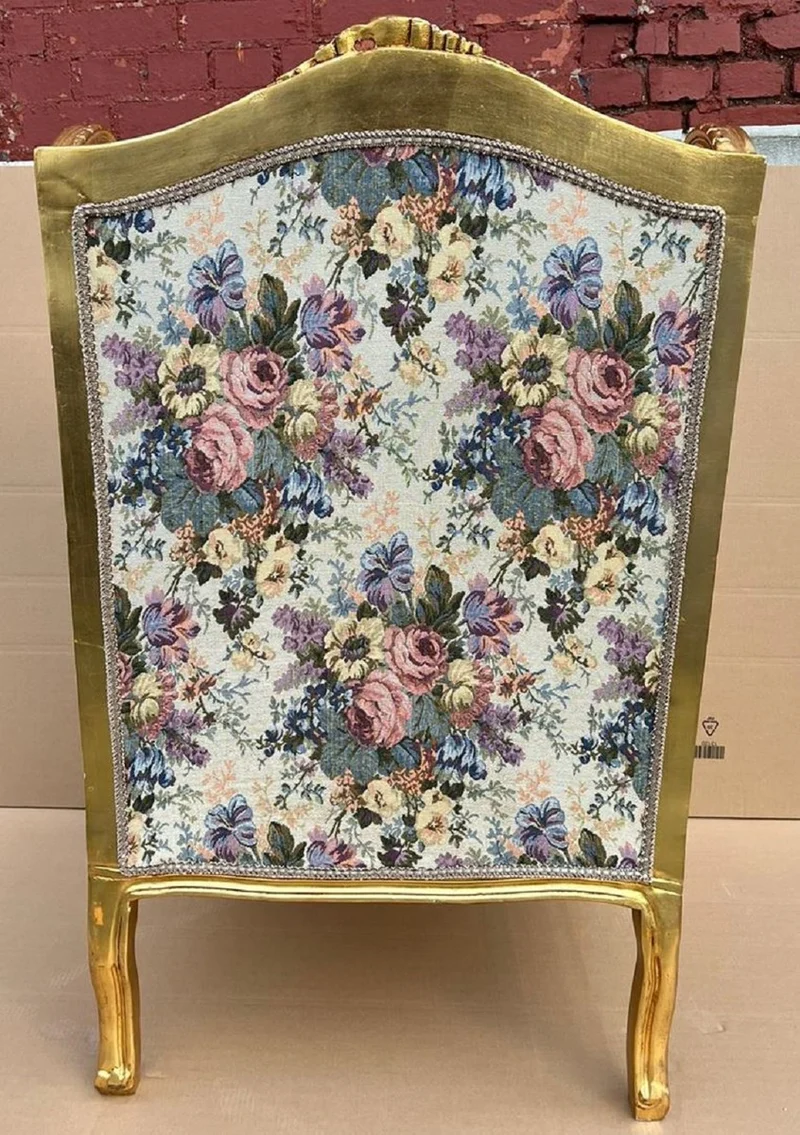 Casa Padrino Barock Ohrensessel Mehrfarbig / Gold - Handgefertigter Antik Stil Wohnzimmer Sessel mit Blumenmuster - Antik Stil Möbel - Barock Wohnzimmer Möbel