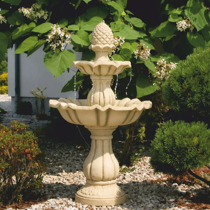 Casa Padrino Barock Springbrunnen Sandfarben H. 141 cm - Garten Deko Accessoires